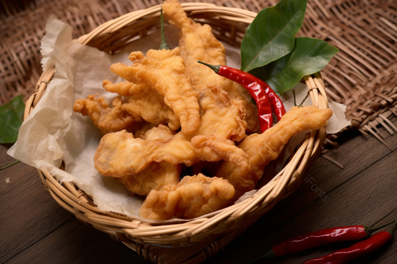 放在竹篮子里的色香味俱全的油炸黄金酥肉,高清,摄影图,摄影图片,图片大全,摄影图免费下载